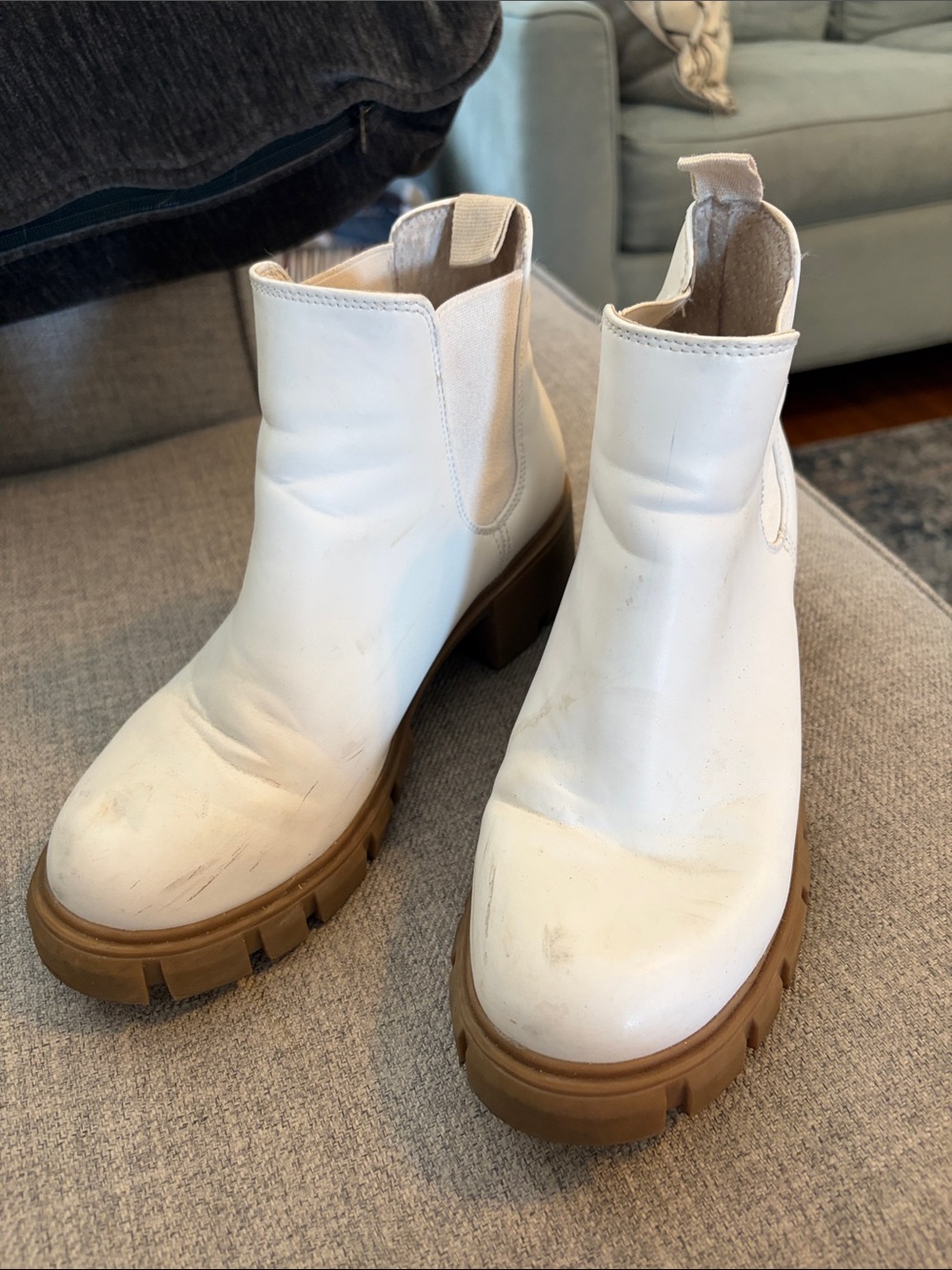 Steve Madden White Chelsea Lug-Sole Ankle Boots